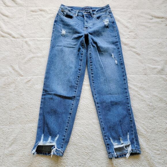 Calvin Klein Distressed High Rise Straight Leg Jeans - Picture 2 of 6